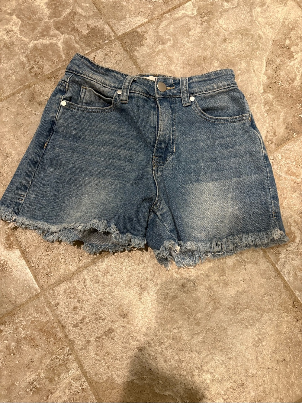 Abound Light Blue Frayed Hem High-Rise Denim Shorts